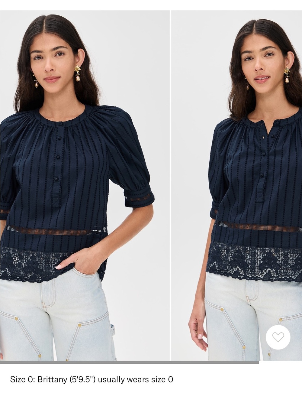 Ulla Johnson Navy Pintuck Lace-Trim Blouse